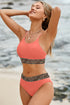 Leopard Trim Scoop Neck Bikini Set